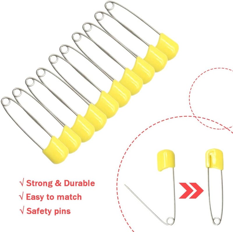 Hocansen 50 PCS Safety Pin 54mm/2.2in Baby Diaper Pins for Cloth Plastic Head Baby Pins for Diapers Stainless Steel Cloth Pins with Locking Closures Nappy Pin for Crafts（DT/Yellow） - Image 4
